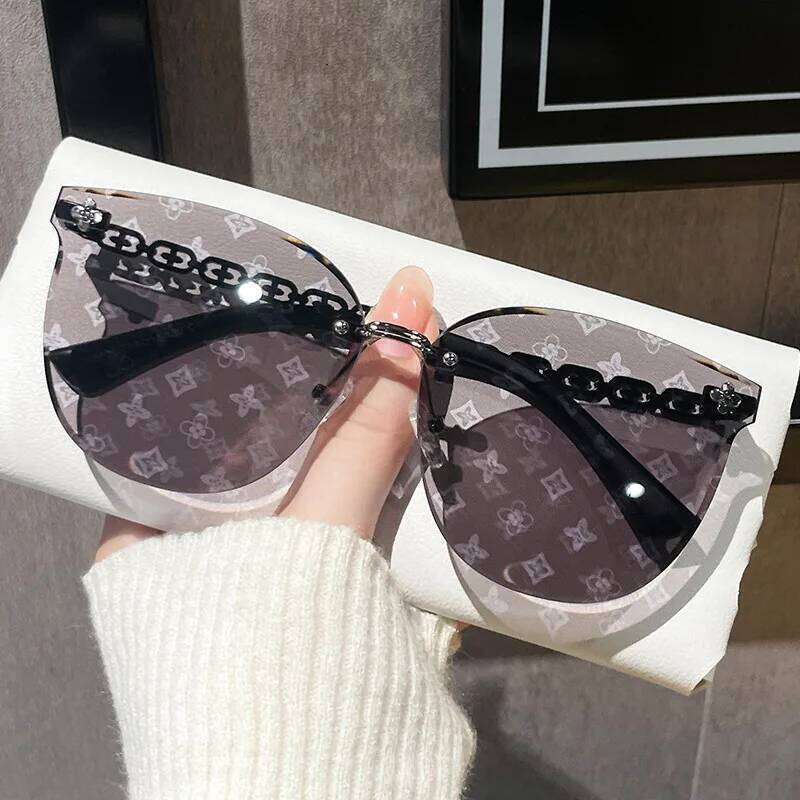 New Frameless Edge-Cut Lens Full Print High-End Sunglasses For Womends-1015