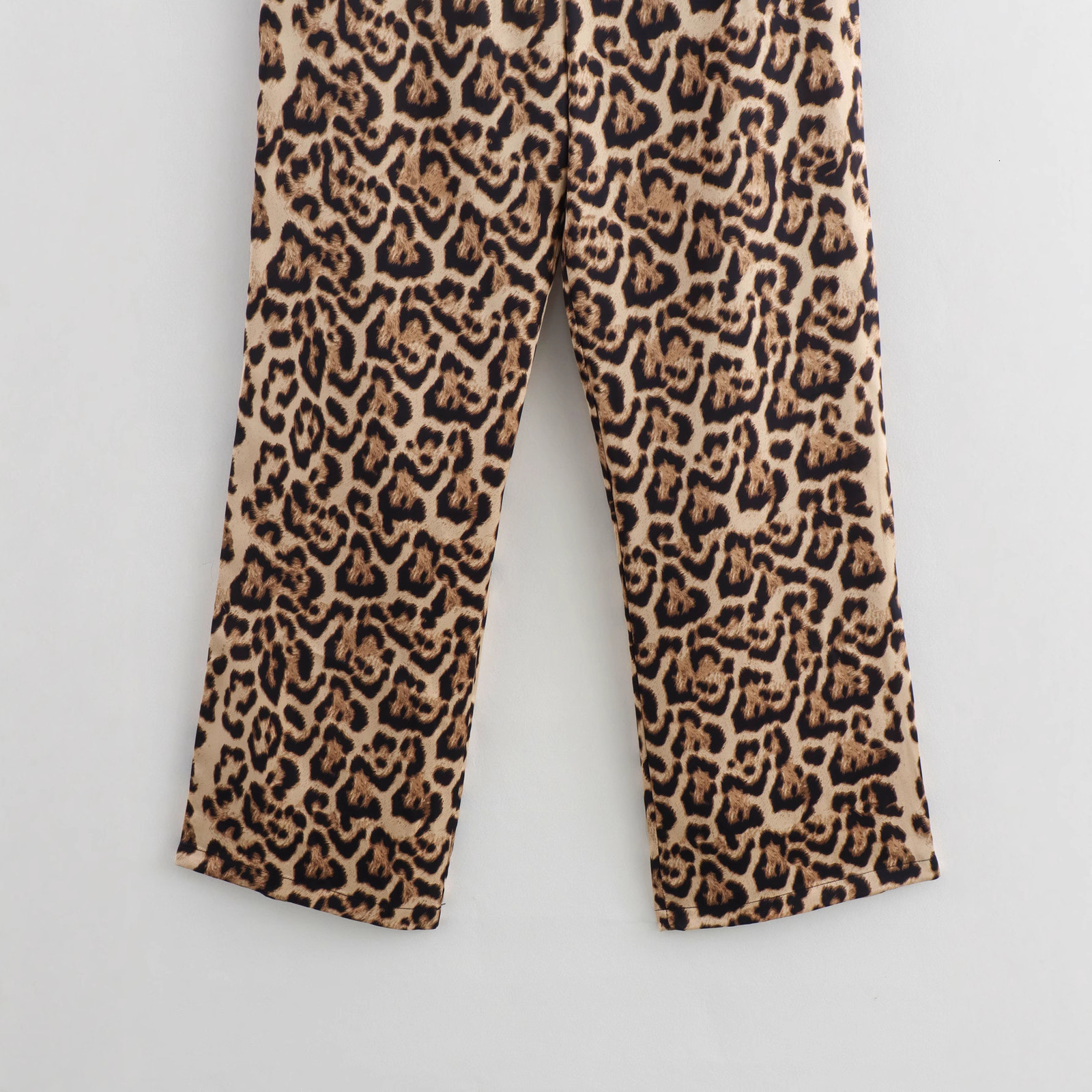 Custom Fashionable Leopard Print Color-Block Loose Straight Trendy Long Casual Pants