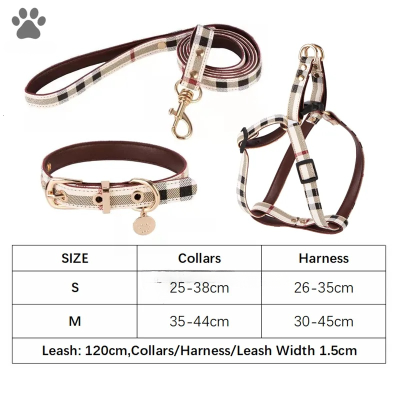 2026 New Designer Dog Collars Harness And Leashes Set Soft Adjustable Printed Leather Classic Pet Collar Leash Sets For Small Dogs Chihuahua Poodle Ou