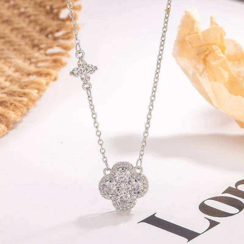 Jewellery Necklace 925 Sterling Silver Lucky Four Leaf Clover Pendant Adjustable Choker Chain for Wedding Engagement Party Gift High Quality Texture