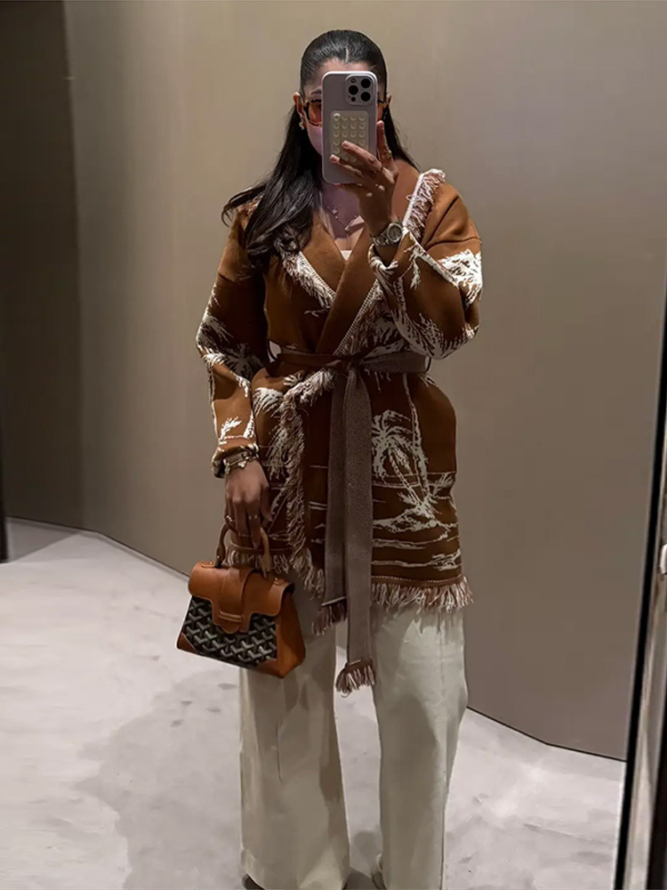 2025 Autumn Winter New Womens Clothing Altay Ethnic Style Tassel Loose Turn-Down Collar Womens Cardigan Sweater Coat for Women Autumn