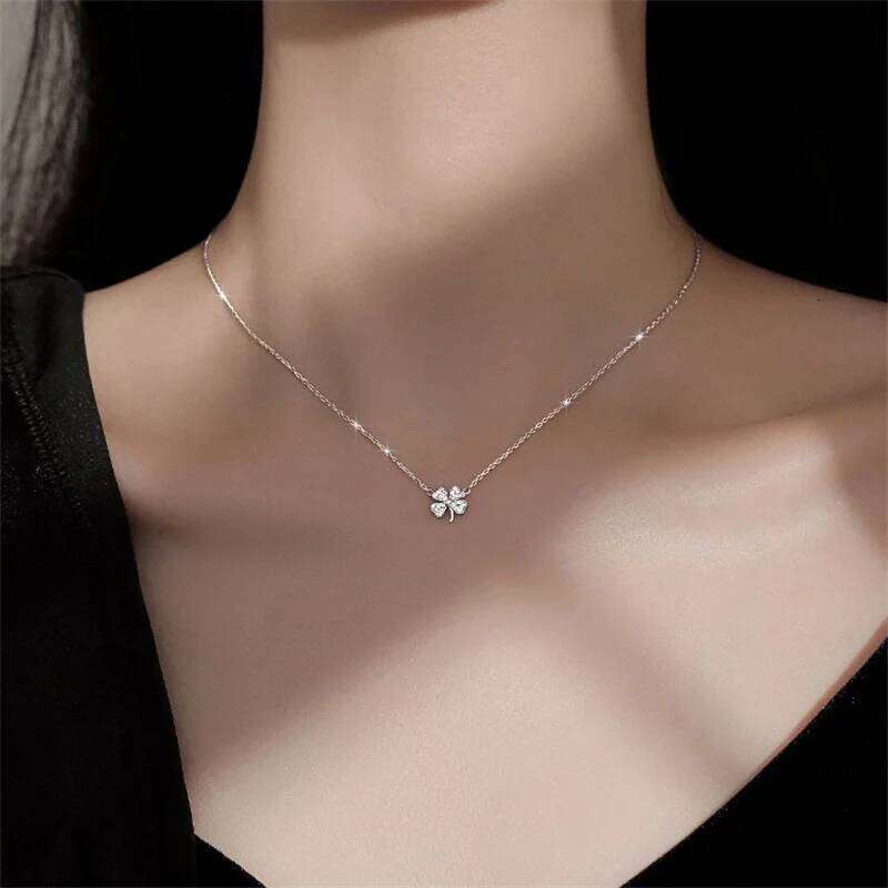 Jewellery Necklace Designer Jewellery Four Leaf Clover Luck Leaves Sweater Choker Crystal Cubic Zirconia Pendant Adjustable Chain for Daily Wear Gift 