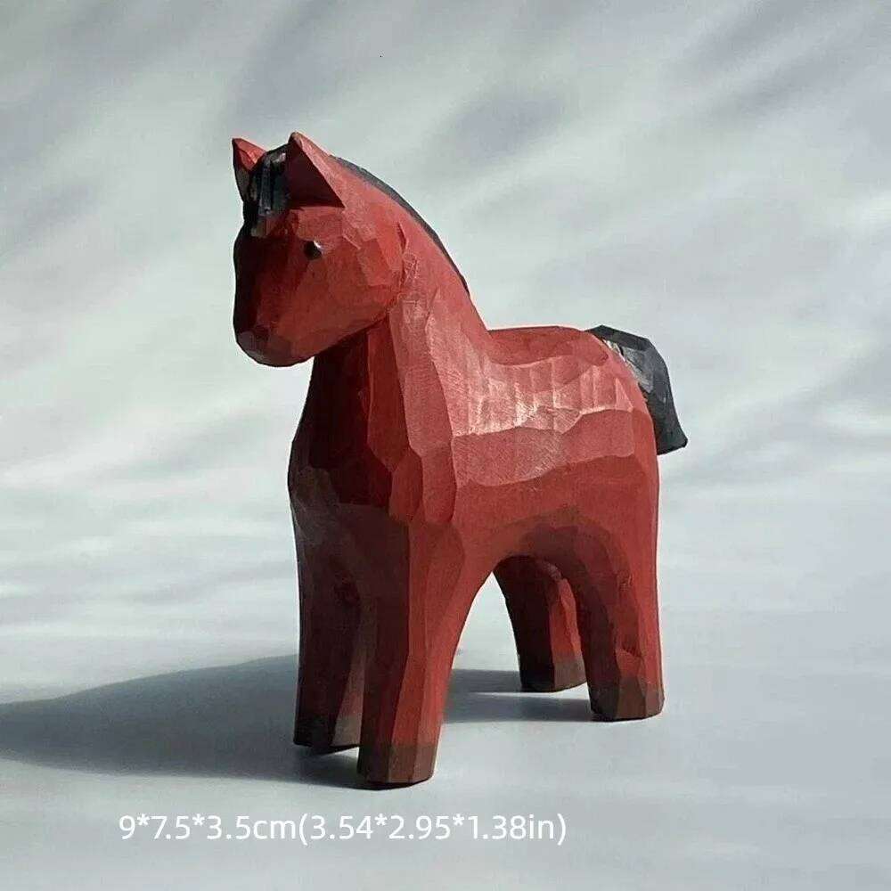 Solid Statue Miniature Size Wood Grain Horse Sculpture Rustic Style Tabletop Display Ornament