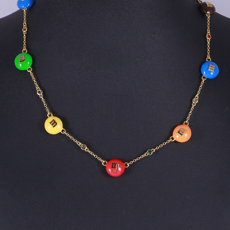 Colorful Enamels Chocolate Beans Necklace Letter M Beaded Necklaces