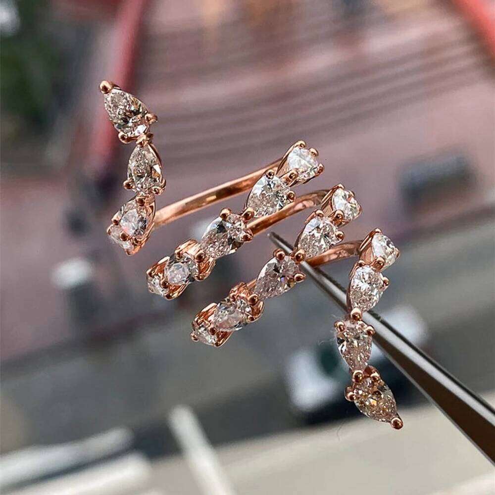Jewellery Ring Fine Jewellery Rose Gold Plated Water Drop Cubic Zirconia Snake Shape Open Adjustable Band for Anniversary and Special Occasion Gift Hi