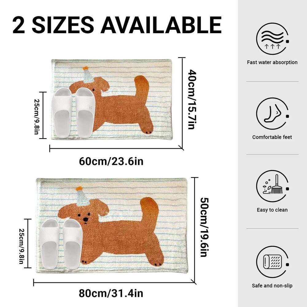Striped puppy printed short fleece bathroom anti-slip cute style door mat, indoor small carpet