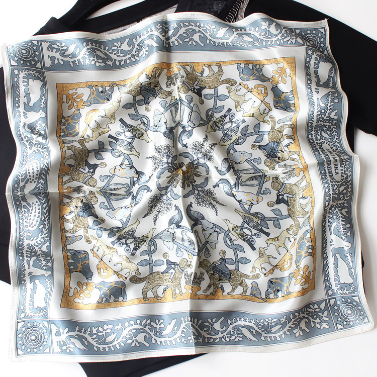 90cm Rabbit Horse Twill Silk Scarf Shawl Square Scarf Women Hijab Bandana Foulard Neckerchief Head Scarves 250213