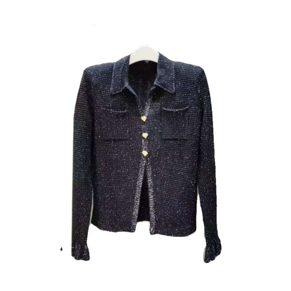 2026 Spring Summer SP Classic Black Diamond Embellished Beaded Long Sleeve Knitted Cardigan Top