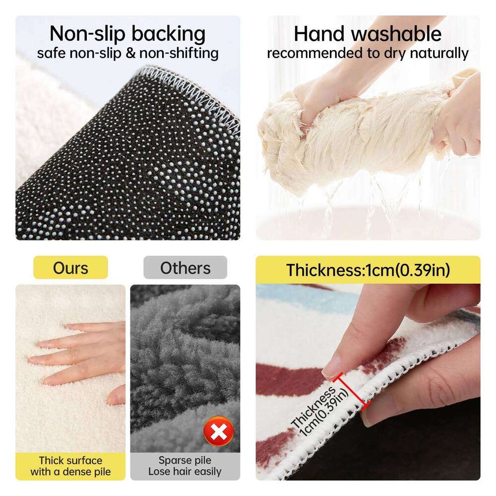 Striped puppy printed short fleece bathroom anti-slip cute style door mat, indoor small carpet