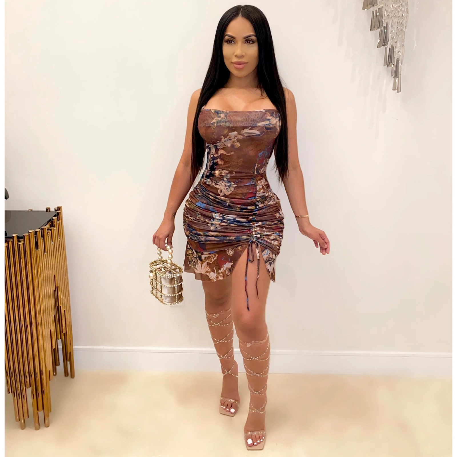 Women Long Sleeve Renaissance Printed Dress Lace Upfront Bodyon Dresses 210702