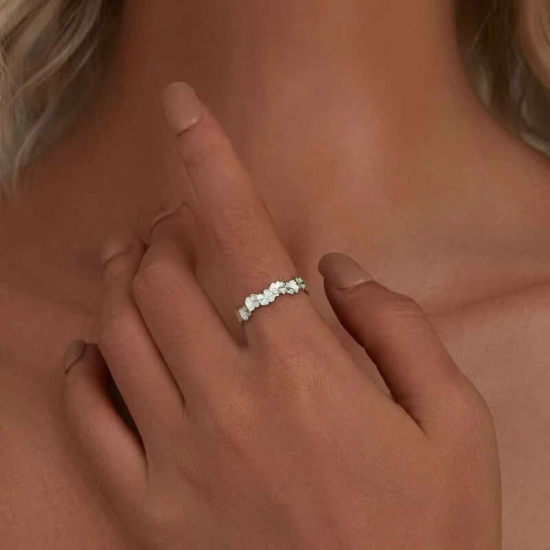 Ring Jewellery 925 Sterling Silver Four Leaf 1 Clover Mint Green Leaves Vine Adjustable Band for Party Daily Wear Gift High Quality Texture