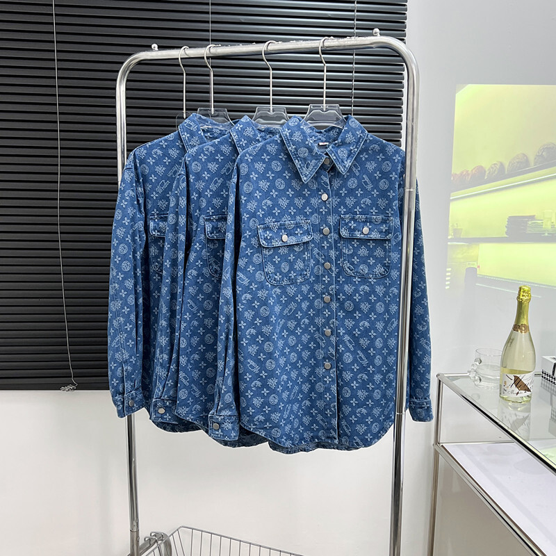 Luxury Brand Designer Clothes Real Shot 2025 Spring And Autumn New Loose Full Print Jacquard Denim Jacket For Women Casual Versatile Top