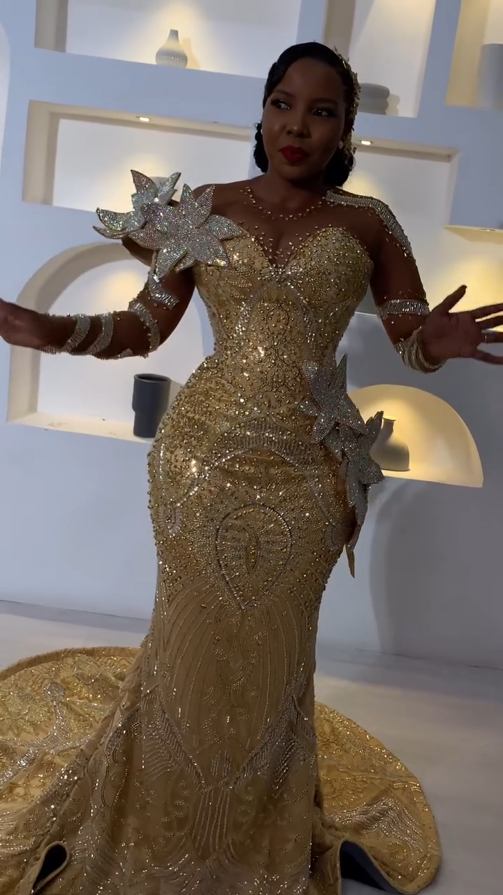 Aso Ebi Gold Mermaid Prom Dresses 2026 Beaded Crystals Flowers Sequined Evening Formal Party Second Birthday Engagement Gowns Dress For Special Occasi