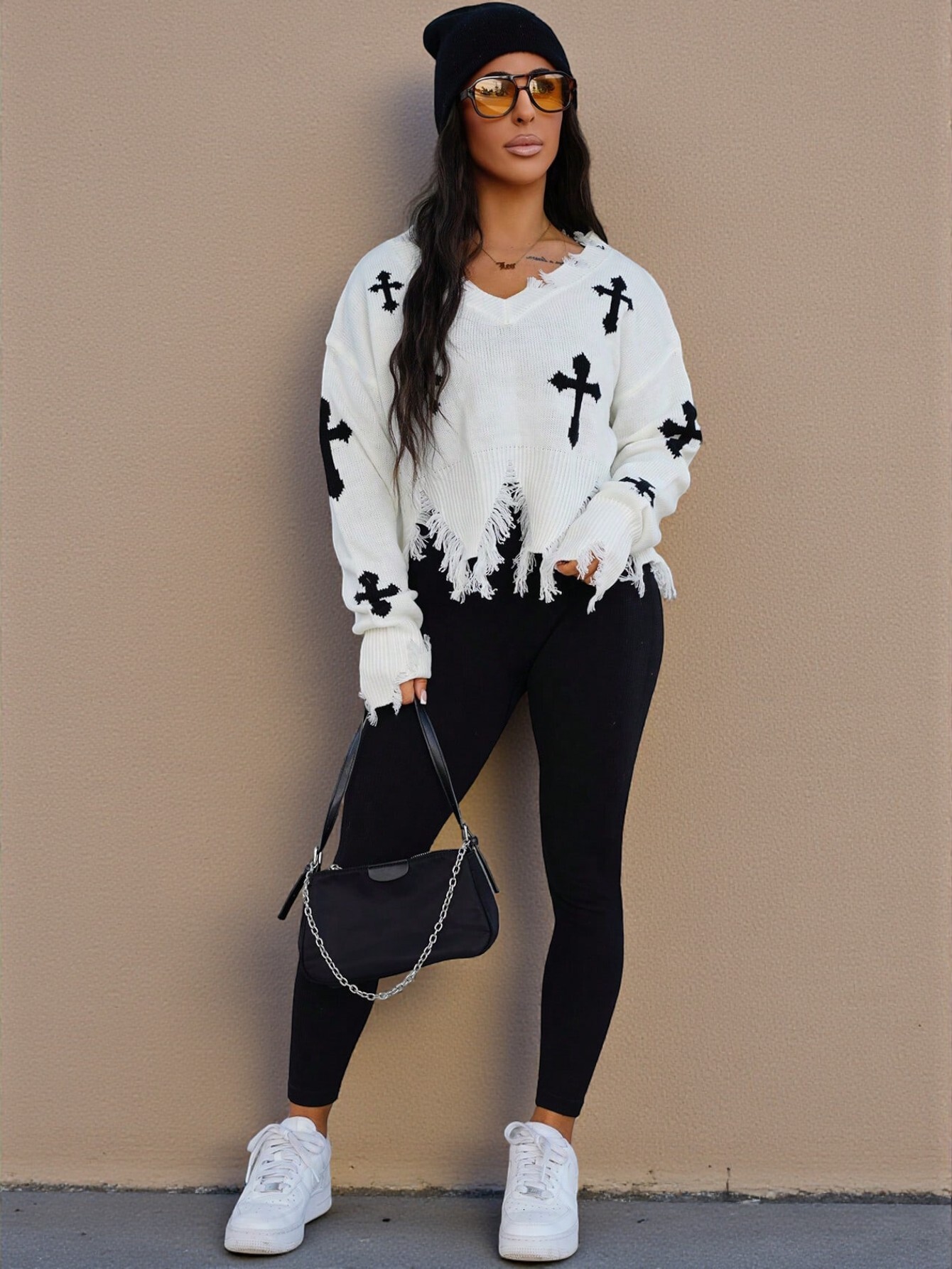 Luxury Brand Designer Clothes Foreign Trade Frayed Edge Cross Design Knitted Sweater Top Trendy Versatile Loose Pullover Sweater For Women Autumn Wint