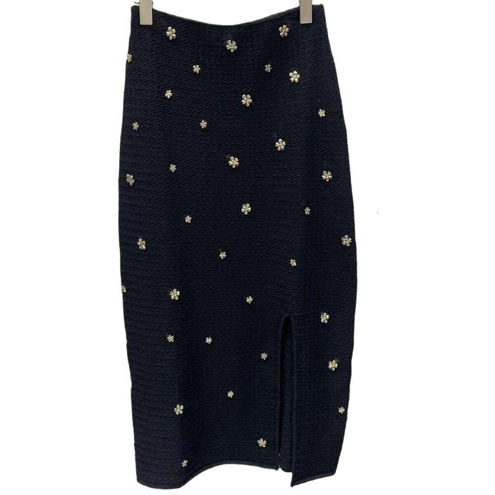 2026 Spring Summer Floral Pendant Black S Home Off-Shoulder Knitted Camisole Mid-Length Skirt Set for Women
