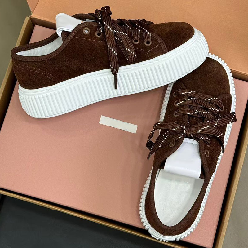 Designer women casual shoes luxury brand Lady sneakers suede leather upper anti slip rubber sole top quality outdoor casual womans height increasing shoelace box
