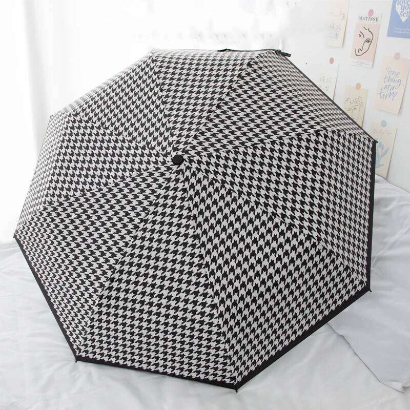 Home Decor Umbrella Windproof Rainproof Portable Folding Umbrella Fashionable British Style Houndstooth Pattern for Home Use Living Room Decoration St