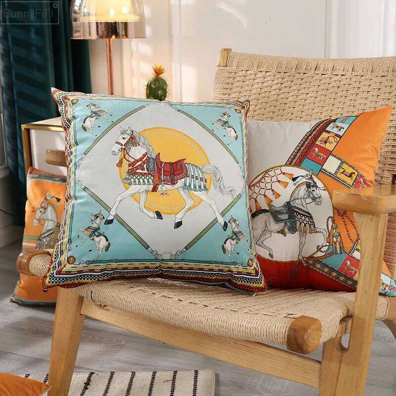45x45cm Dutch Velvet Pillow Case Luxury Style Cushion Cover White Horse Printed Pillowcase For Bed Sofa Office Chair Car Pillows - view 6