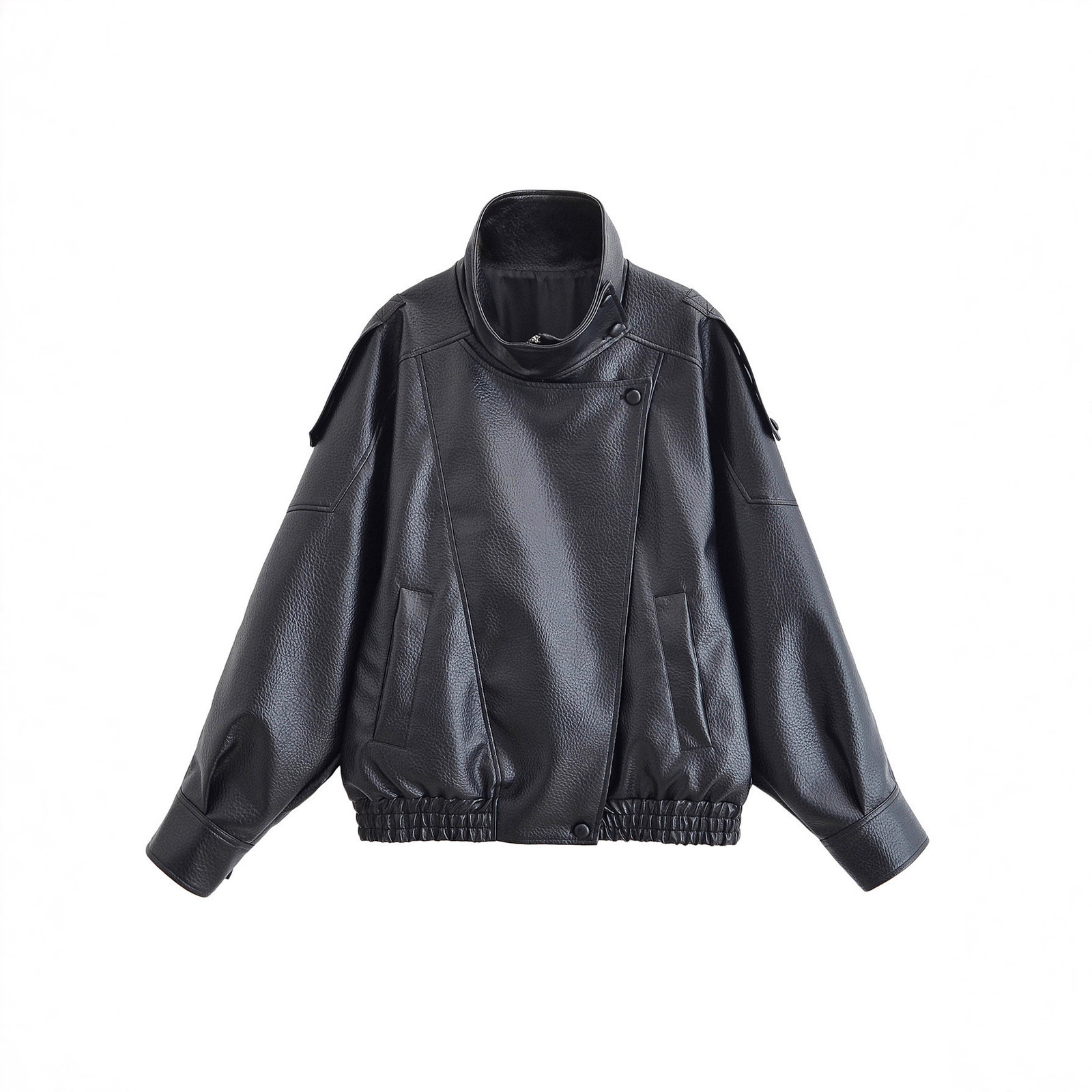 Stand Collar Womens Jacket Full Sleeve Double Button Solid Female Leather Jackets 2025 Autumn Fashion High Street Lady Outwears251010