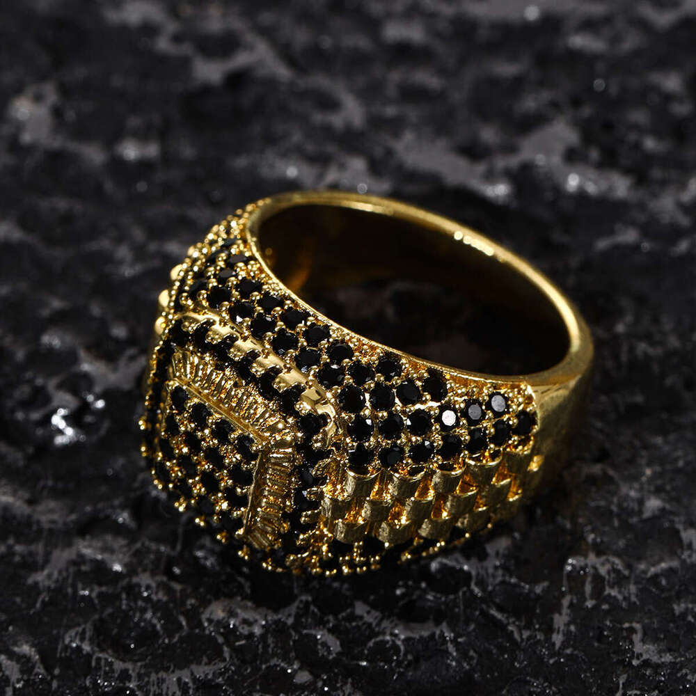Fine jewelry iced out hip hop cuban gold plated sterg sier vvs moissanite dia ring for men