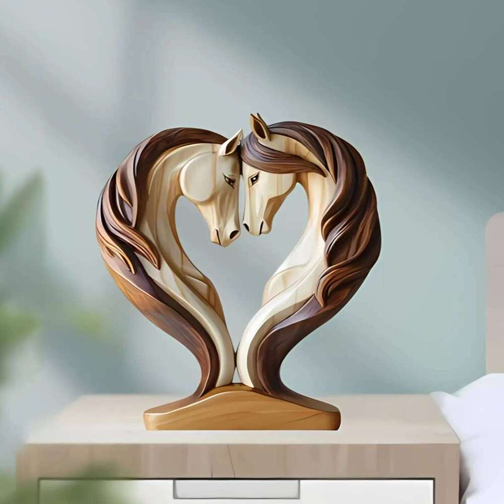 Horse Sculpture 2D wooden horse statue Snuggle Pose Animal Ornament Tabletop Display for Workplace Home Nursery Shelf