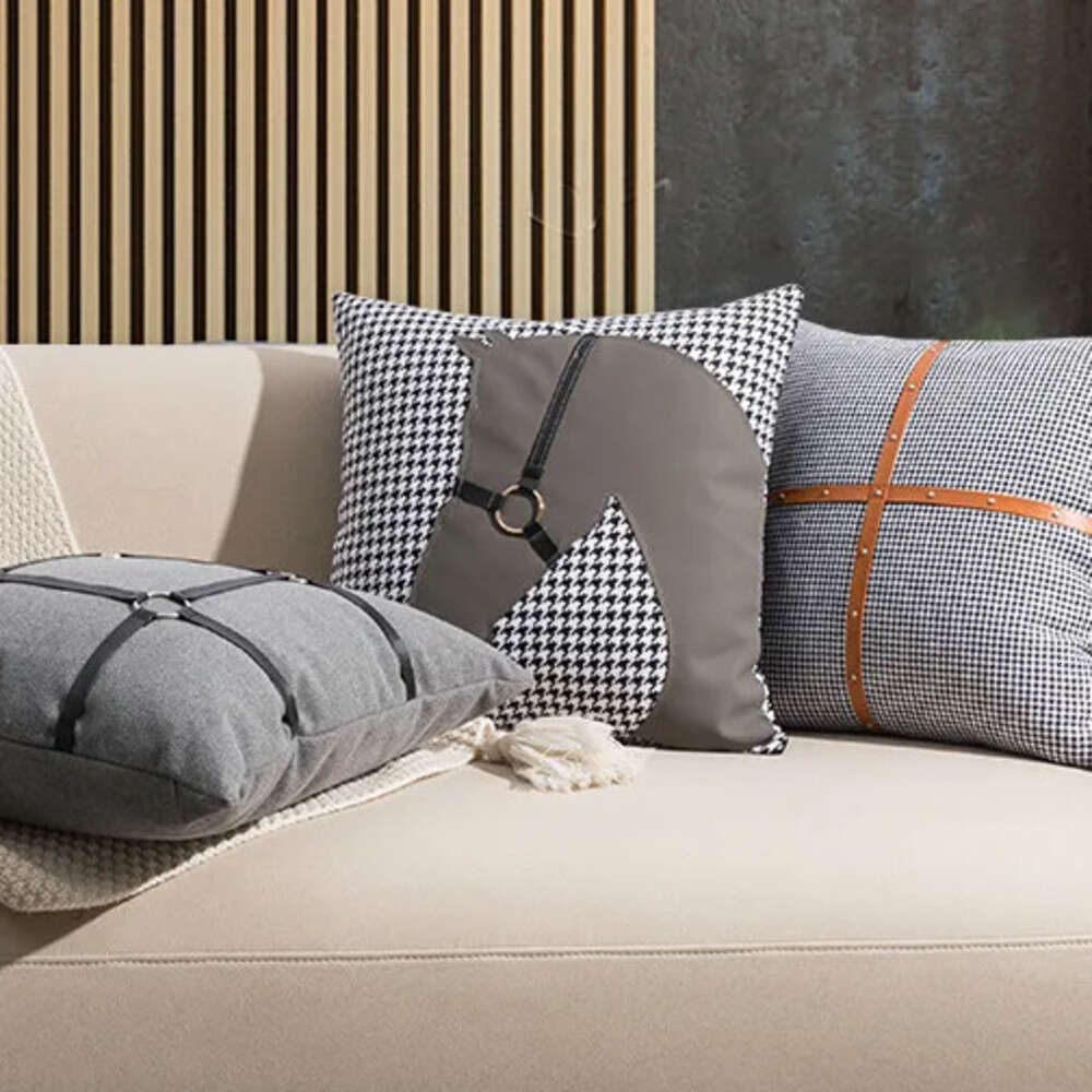 Nordic Modern Living Room Sofa American Light Luxury Home Bedside Cushion, Backrest, Thousand Bird Grid Pillowcase