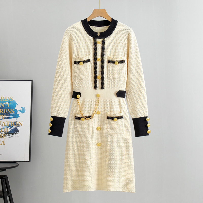 Luxury Brand Designer Clothes Spring And Autumn New Korean Style Knitted Dress For Women, Loose Slimming Mid-Length Little Inner Sweater Base Dress