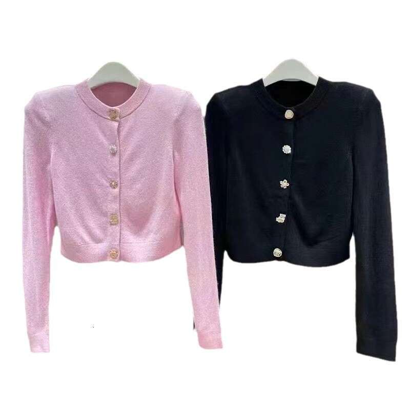 2026 Early Spring New French Niche Solid Color Round Neck Short Metal Button Knitted Cardigan