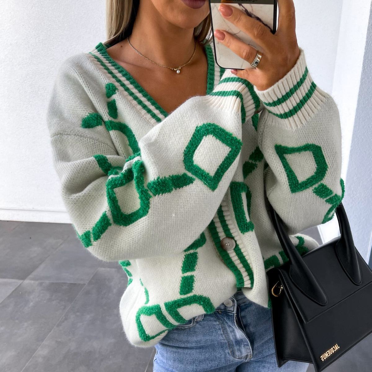 Luxury Brand Designer Clothes European And American Sheep Wool V-Neck Single-Breasted Knitted Cardigan 2025 Autumn Winter New Loose Sweater Coat Top