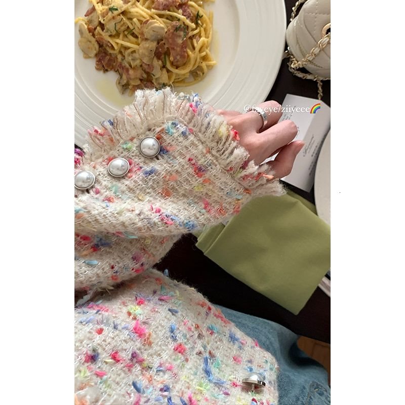 French celebrity small fragrance rainbow short coat womens Korean style versatile temperament tweed tassel Jacket Top 230726