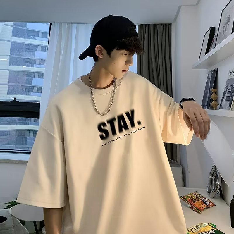 Summer New Arrival Oversized Short Sleeve T-shirt Men's Trendy Streetwear Casual Half Sleeve Tee Base Layer Top