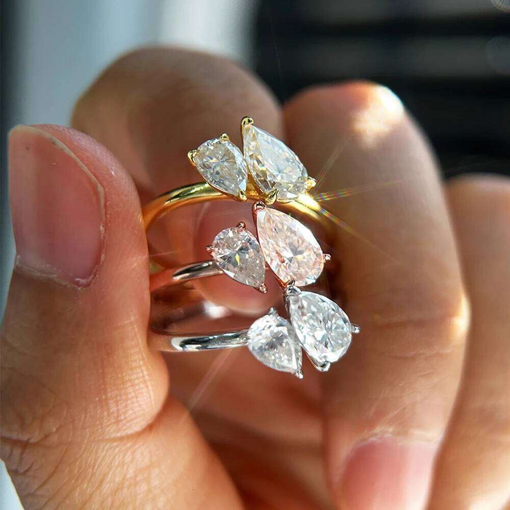 1.5cttw Double Pear Cut Moissanite Diamond Ring for Women Two Stone Toi Et Moi Wedding Bands 925 Silver 18k Gold Plated Jewelry 26H0119