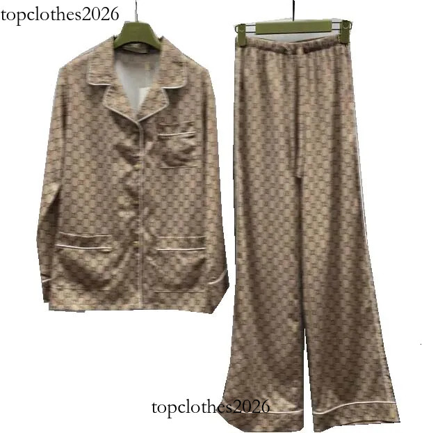 Men's Sleepwear pajama set light luxury fashionable classic silk clothing spring full letter printed sleeved shirt elastic and long pants