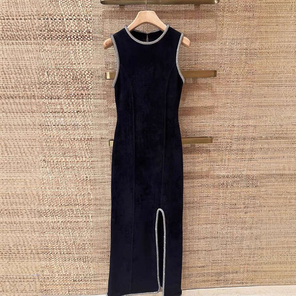 French Elegant 2026 Autumn Winter Hepburn Style Slit Slim Knitted Vest Dress for Women