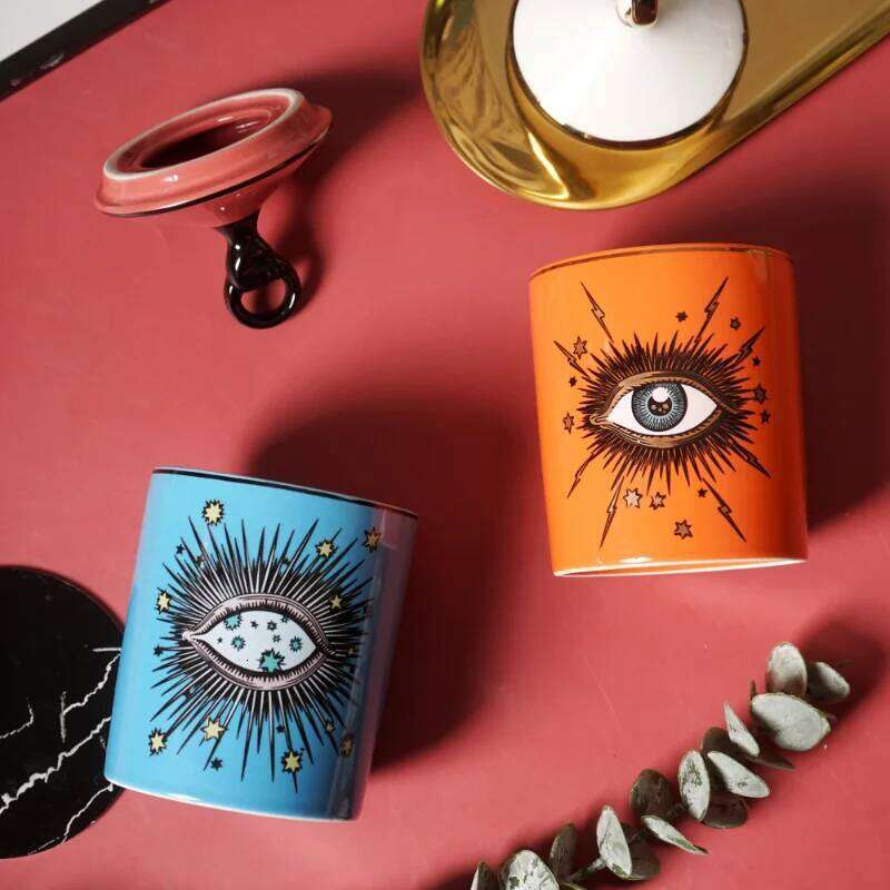 European Ceramic Candy Creative Eye Jewelry Scented Cotton Swab Box Home Desktop Decor Pen Holder Candle Jar