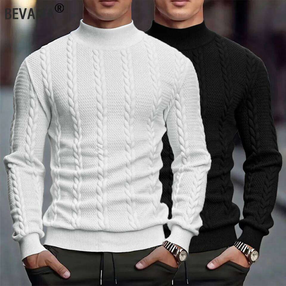 Men's Knitted High Collar Casual Vintage Twist Knitwear Winter Solid Color Slim Fit Warmth Sweater Tops