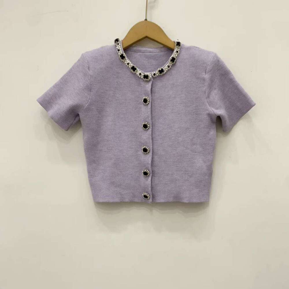 2026 spring new niche style diamond shell short sleeved knitted cardigan top dress