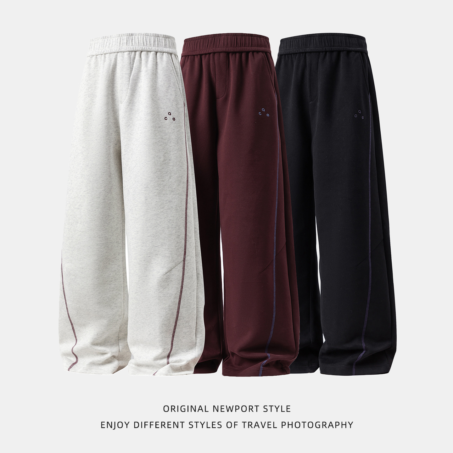 380g Textured Stitched Split Casual Pants Men Autumn Style Straight Loose Sweatpants Trendy Brand Sports Long Pants 230314