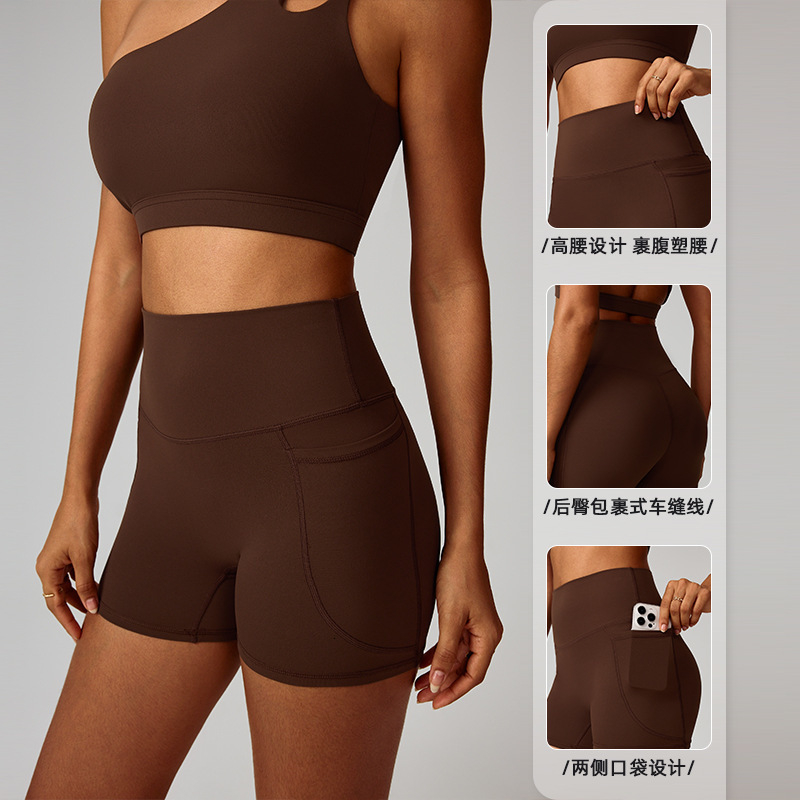 Pocket Shorts Women Seamless Fitness Yoga High Quality Gym Workout Running Pants Sportswear Gym Summer Pocket Shorts 240909