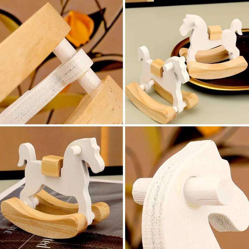 Mini Wooden Ornament Creative DIY Wood Craft Rocking Horse Desktop & Decoration Home Christmas Birthday Party Gifts