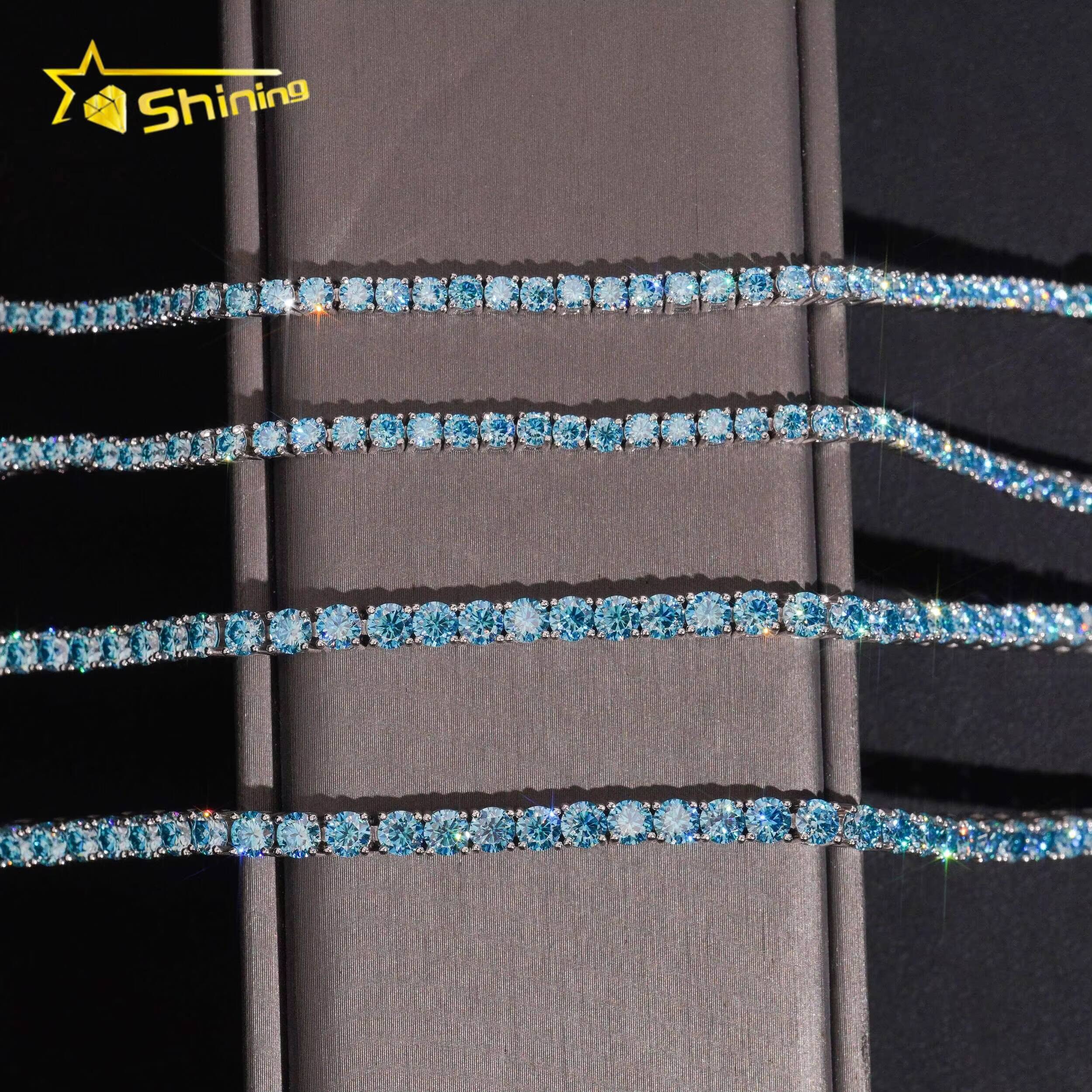 Fine Jewelry 925 Silver D VVS 3mm 4mm Blue Moissanite Tennis Bracelet Custom Trending Bracelets for Women Men