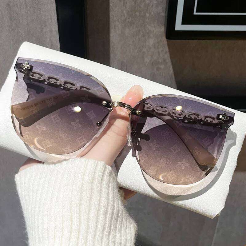 New Frameless Edge-Cut Lens Full Print High-End Sunglasses For Womends-1015