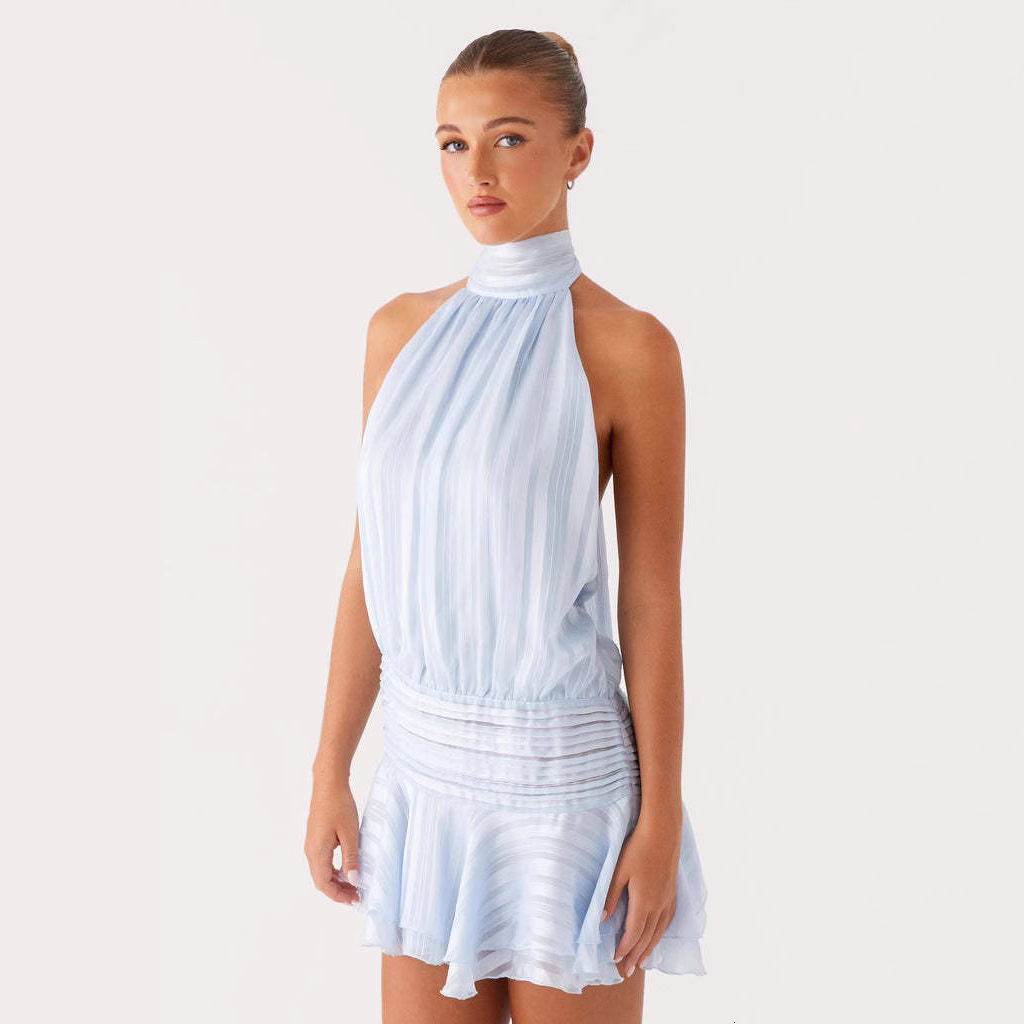 2025 Summer Womens New Sleeveless Sexy Halter Backless Tie Dress