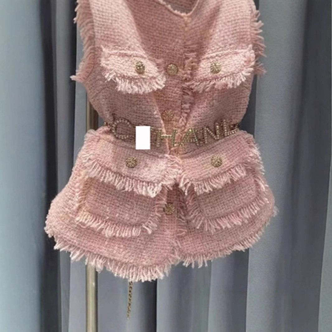 Vintage Tweed Vest Slim Crop Tops Autumn Fashion Feminino tweed Vest French Waistcoat Ruffled Blouse 240823