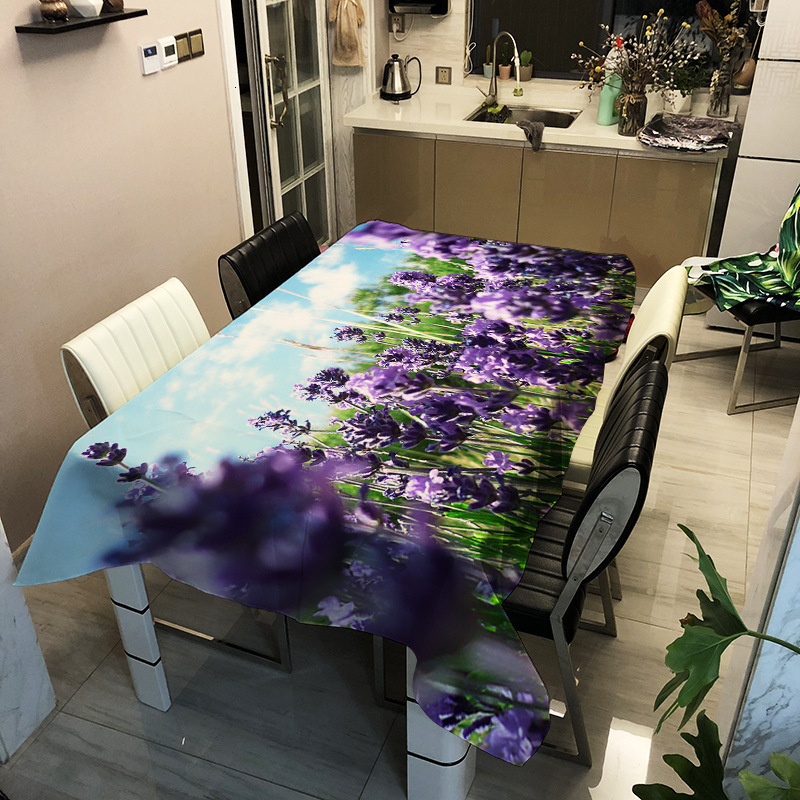 New Lavender Polyester Printed Tablecloth Waterproof Oilproof Stain-resistant Tablecloth Dining Table Cover Coffee Table Cloth T200708