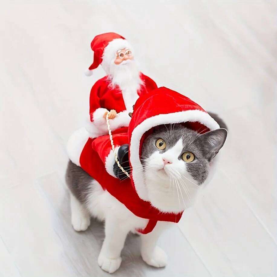 Famous brand Santa Claus Riding Dog Costume Christmas Pet Clothes Cosplay Party Dressing Up Cats Outfit for Small Medium Large Dogs pupakaIK