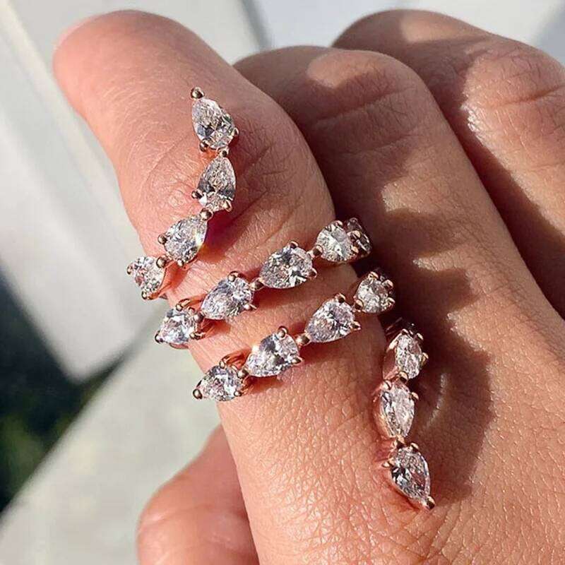 Jewellery Ring Fine Jewellery Rose Gold Plated Water Drop Cubic Zirconia Snake Shape Open Adjustable Band for Anniversary and Special Occasion Gift Hi