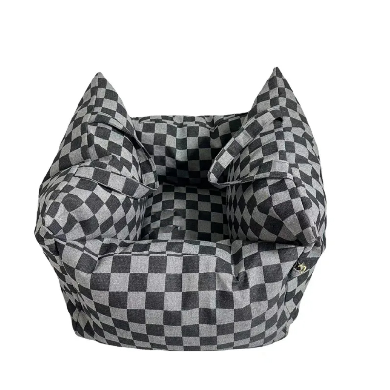 Designer Dog Car Seat with Classic Letter Pattern, Portable Puppy Car Seat of Easy Installation, Fashionable Pet Carrier Bag with Safety Leash, Soft D