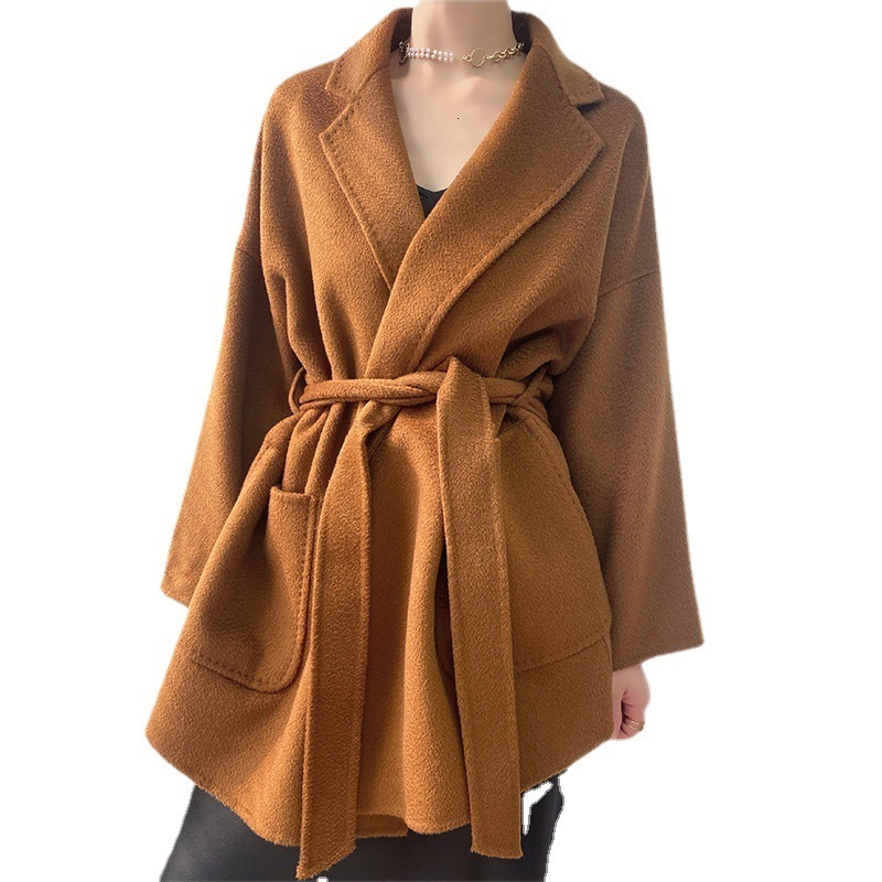 2025 Autumn Winter Short Wave Pattern DoubleSided Cashmere Coat for Petite Women Pure Woolen Coat 231120