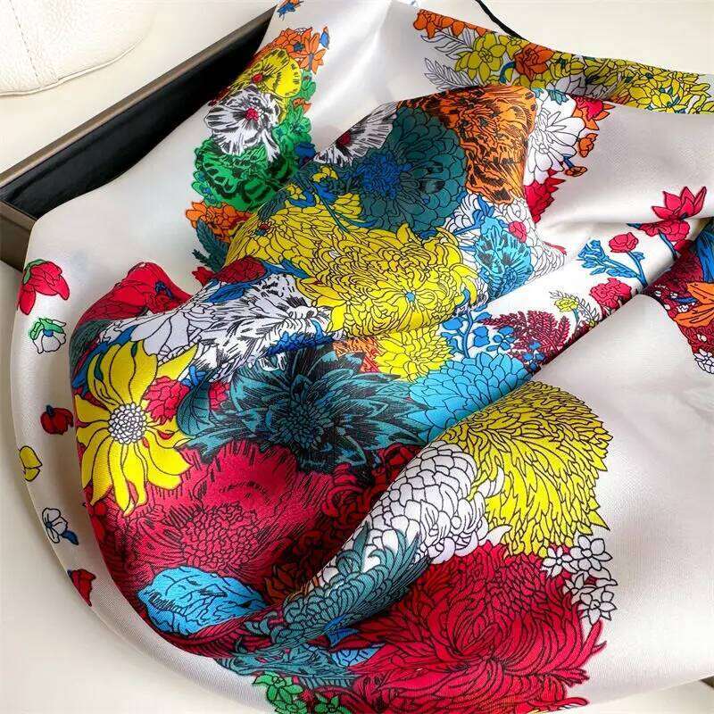 Scarf Floral Horse Print Soft Silk Like Square Multi Functional Stylish Head Wrap Korean Trendy Travel Scarf Hijabs And Blanket For Women